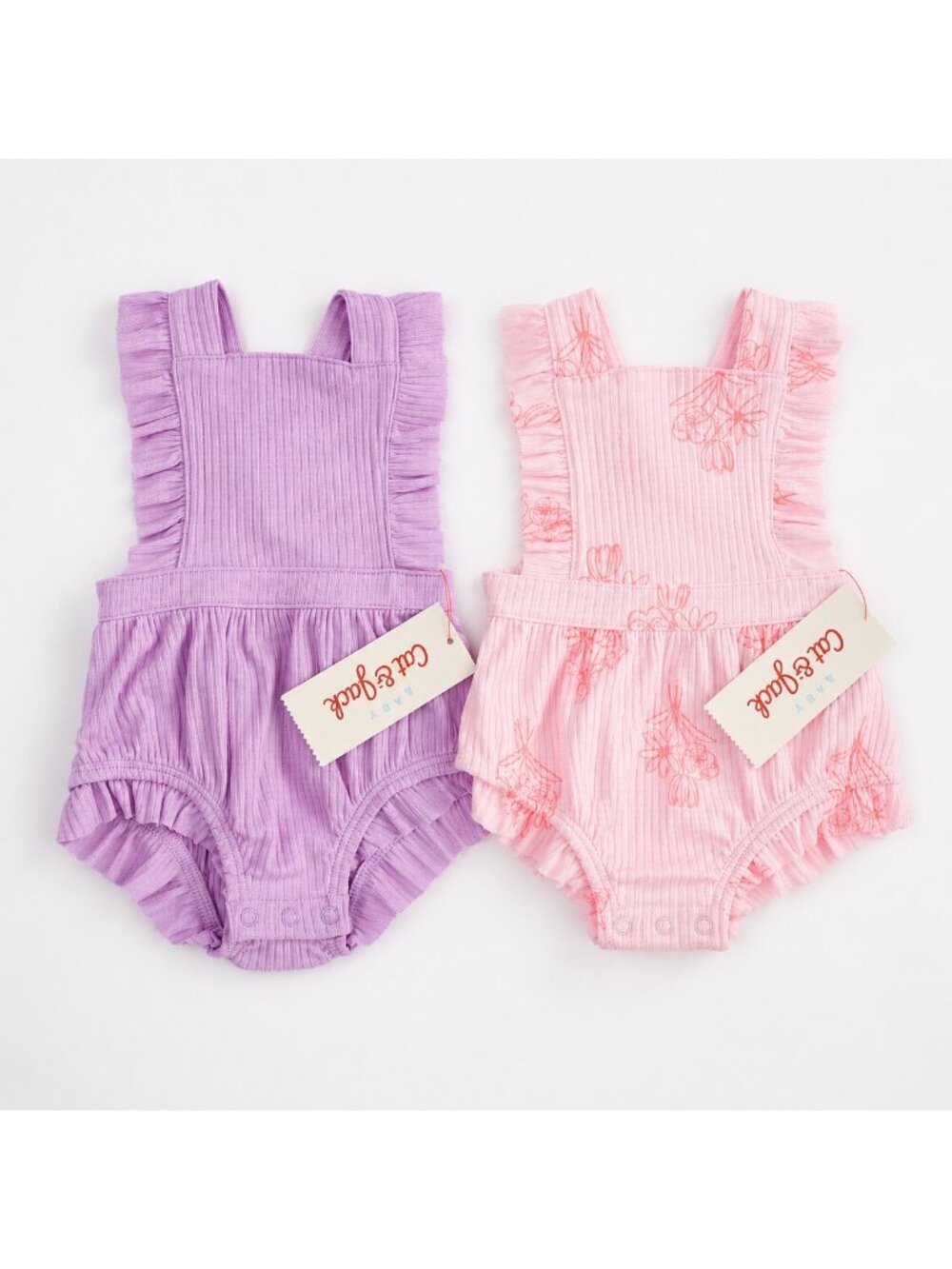Cat & Jack Baby Girl Ribbed Ruffle Romper Bundle NB NWT Floral Purple
